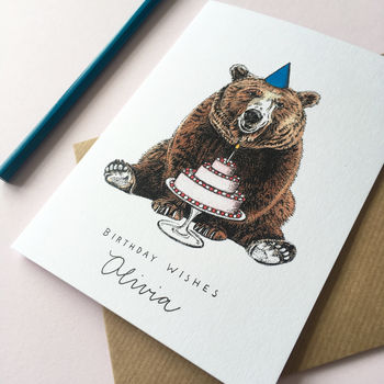Bear With A Birthday Cake Personalised Birthday Card, 3 of 3