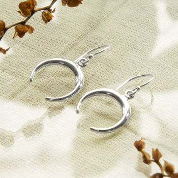 Sterling Silver Crescent Moon Dangly Earrings, 2 of 4