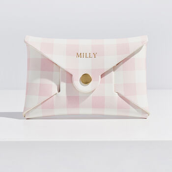 Personalised Gingham Print Leather Card + Coin Purse, 4 of 5