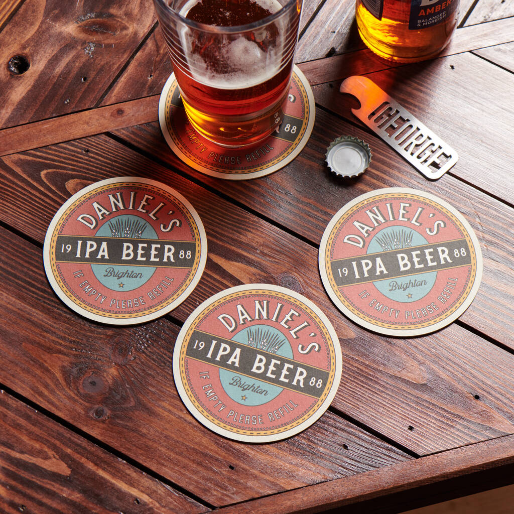 Set Of Four Personalised Retro Style Beer Mats, 1 of 3