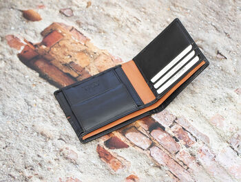 Personalised Mens Black And Tan Leather Wallet Rfid, 2 of 5