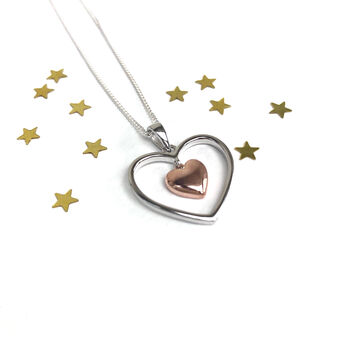 Sterling Silver Heart With Rose Gold Plated Necklace, 4 of 8