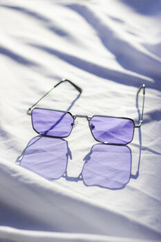 Purple Nose Bridge Angular Rectangle Aviator Sunglasses, 7 of 9