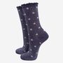 Women's Glitter Socks Navy Pink Stars, thumbnail 2 of 4