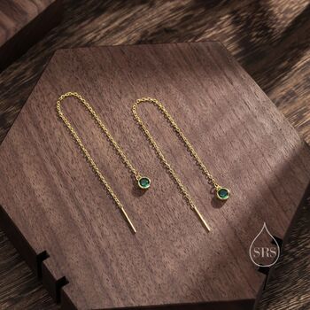 Emerald Green Cz Dot Threader Earrings Sterling Silver, 7 of 12