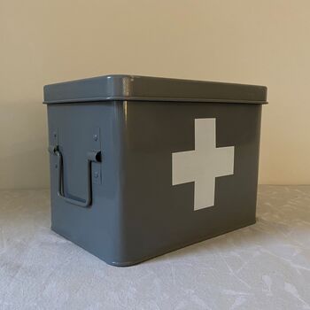 Medical Supplies Storage Tin In French Grey, 2 of 6