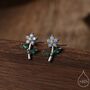 Sterling Silver Opal Blue Cz Flower Stud Earrings, thumbnail 1 of 12