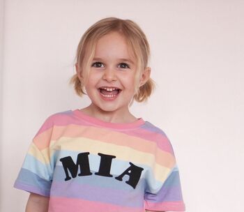 Personalised Pastel Rainbow Kids Striped T Shirt, 2 of 2