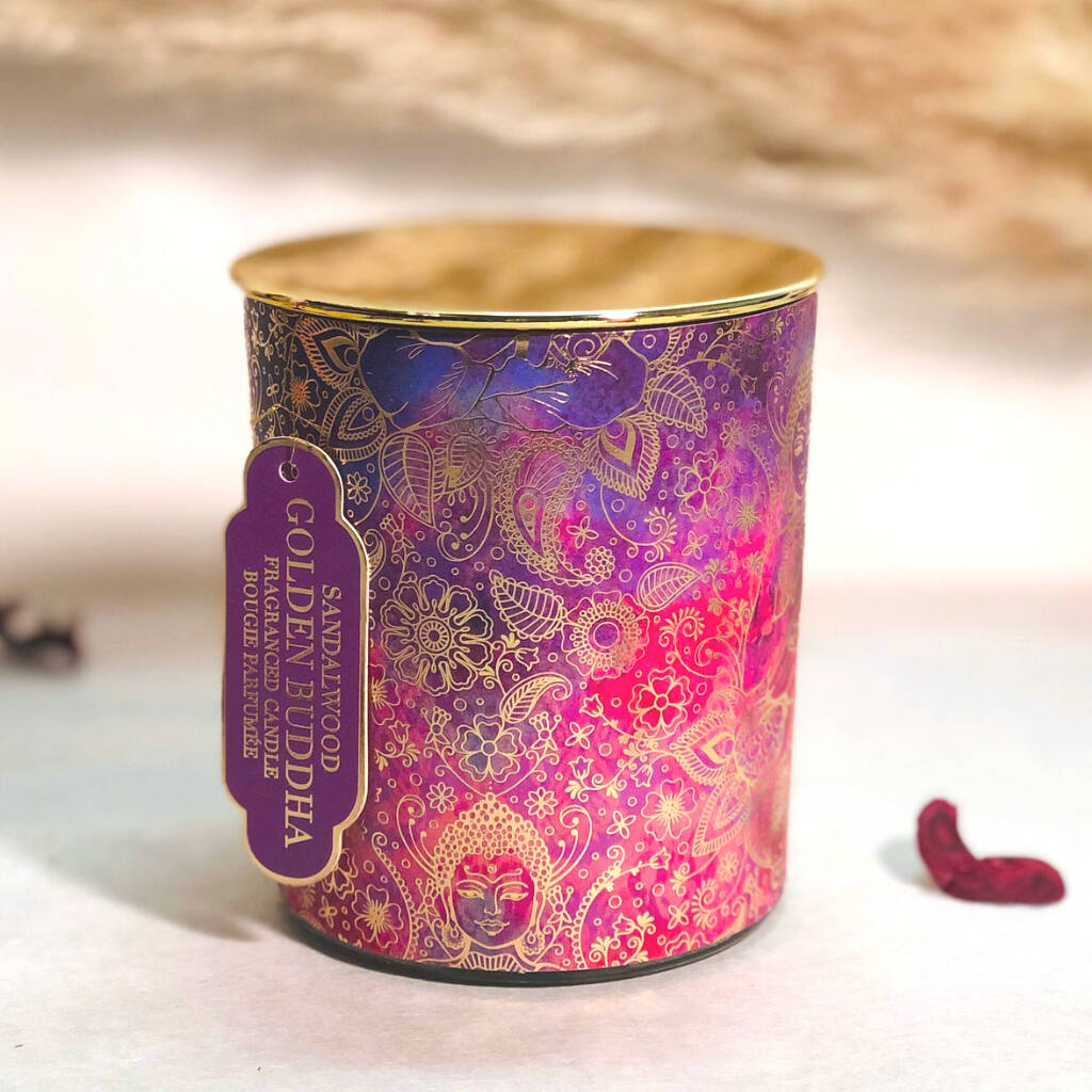 Scented Candle In Golden Glass Jar With Gold Lid By The Happy Place