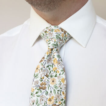 100% Cotton Handmade Floral Wedding Tie Yellow, 3 of 5