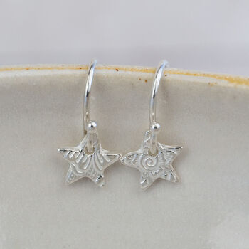 Sterling Silver Mini Star Textured Earrings, 2 of 3