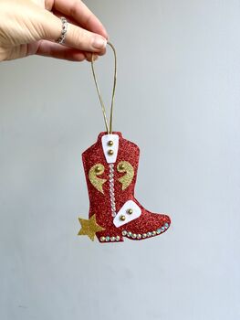 Cowboy Boot Hanging Christmas Decoration, 3 of 8