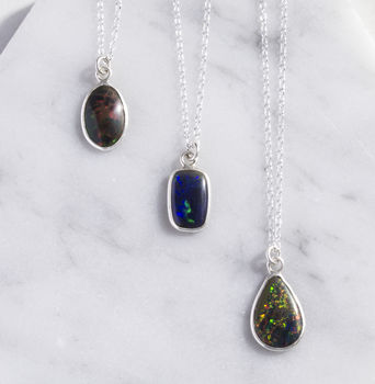 Natural Black Opal Silver October Birthstone Necklace, 6 of 7