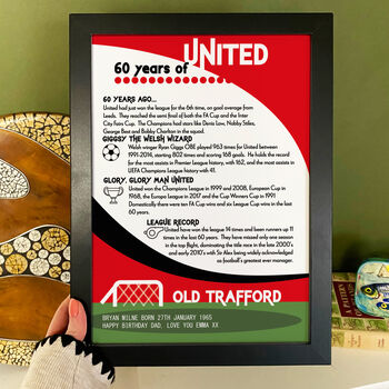 60 Years Of Being A Football Fan 60th Birthday Print Gift 50 Clubs Available, 6 of 8