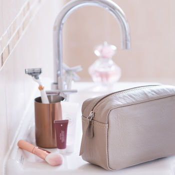 Leather Wash Bag Stone Two Sizes, 8 of 10