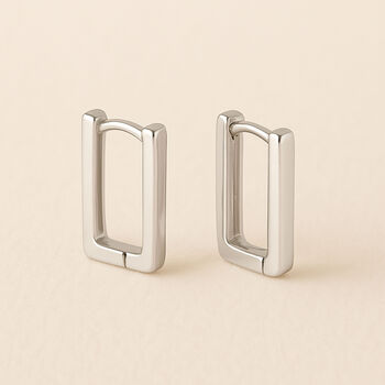 Sterling Silver Rectangle Huggie Hoop Earrings, 6 of 6