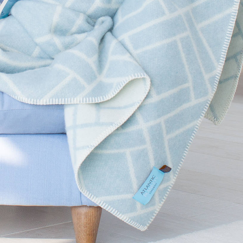 Duck Egg Geometric Reversible Wool Blanket By Atlantic Blankets