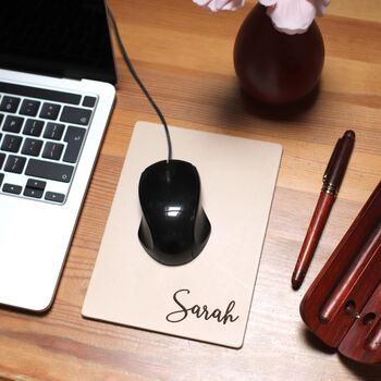 Personalised Home Office Mini Premium Leather Mouse Mat, 2 of 9