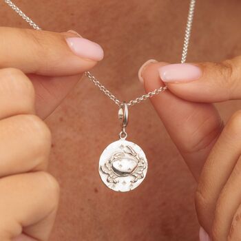 Engraved Sterling Silver Cancer Zodiac Necklace, 2 of 8