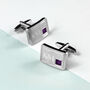 Engraved Rhodium Plated Birthstone Crystal Cufflink Set, thumbnail 5 of 12