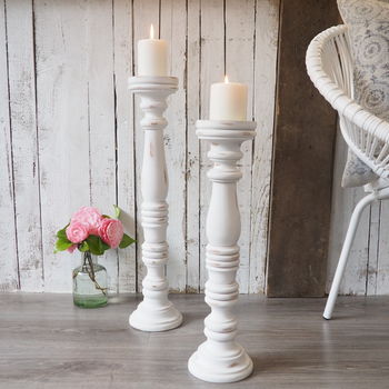 Tall White Wooden Candlestick Two Sizes, 5 of 8