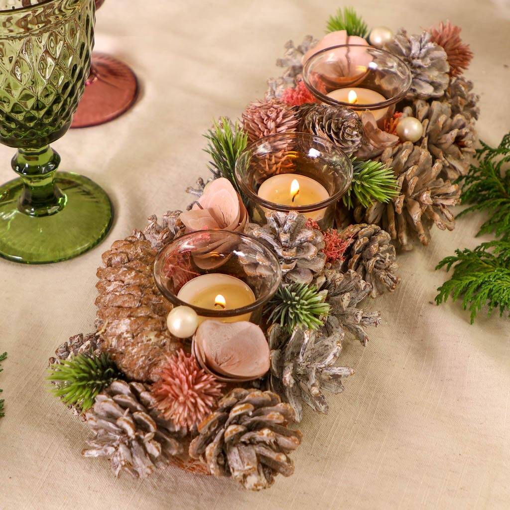 Pink Christmas Trio Tea Light Holder By Dibor