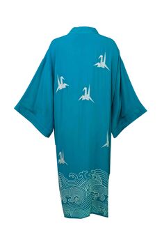 Origami And Hokusai Wave Embroidered Deep Teal Long Kimono, 12 of 12