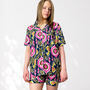 Ikat Print 100% Cotton Ladies Pyjama Short Set In Navy And Pink, thumbnail 10 of 10