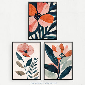 Set Three Wall Art Prints A4 Poppy Flowers Floral, 6 of 7