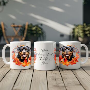 Personalised Dog Mug Rottweiler In An Autumn Wreath, 2 of 2