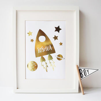 Personalised Gold Foil Rocket Print, 3 of 4