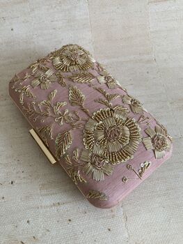 Pink Handcrafted Raw Silk Rectangular Clutch, 2 of 10