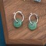 Sterling Silver Dangling Green Aventurine Jade Donut Hoop Earrings, thumbnail 1 of 12