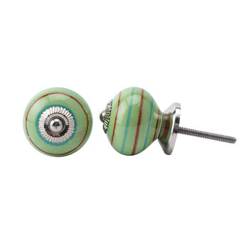 Set Of Two Green And Purple Striped Ceramic Drawer Pull, 2 of 2