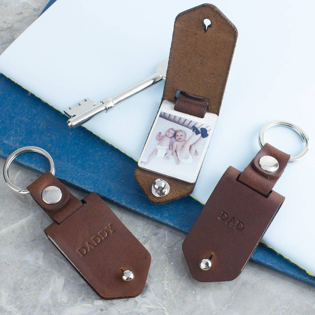 personalised metal photo keyring with leather case by create gift love ...