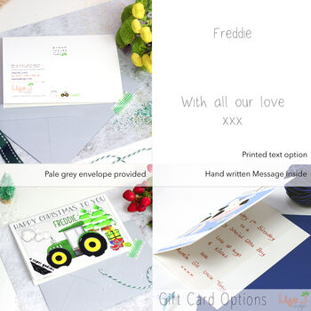 Personalised Green Tractor 1st Christmas Card, 7 of 7