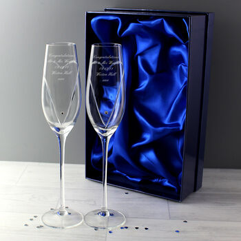 Personalised Hand Cut Heart Swarovski Champagne Flutes, 3 of 7