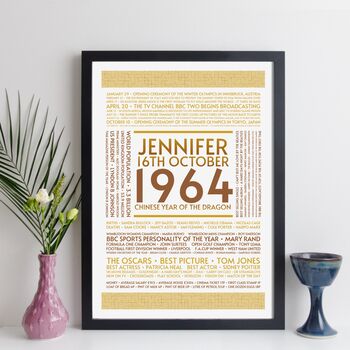Personalised 60th Birthday Print Year Facts 1964 Gift, 9 of 12