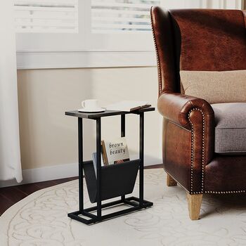 Retro H Shaped Narrow Side Table End Table, 3 of 9