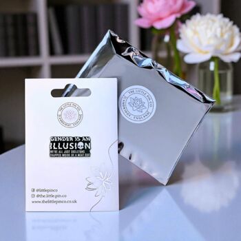 Gender Is An Illusion Enamel Lapel Pin, Skull, Lgbtiqia+ Badge, Non Binary, Genderqueer, Agender, Bigender, Genderflux Gift, 2 of 8