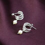 Silver Plated Triple Hoop Pearl Earrings, thumbnail 3 of 6