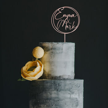 Wooden Script Couple Names Initials Wedding Cake Topper, 3 of 7