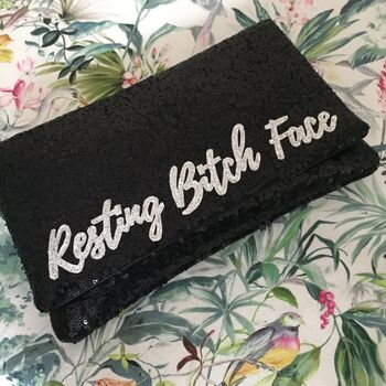 Black Or Navy Sequin Personalised Slogan Clutch, 4 of 9