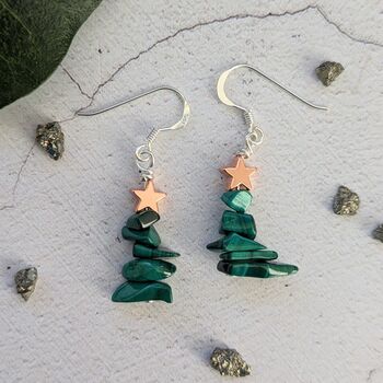 Malachite Christmas Tree Earrings, 2 of 9