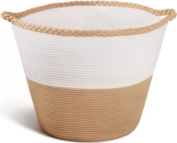 61 L White And Brown Cotton Rope Woven Basket, 6 of 9