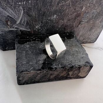 Sterling Silver Rectangular Men's Signet Ring, 2 of 5