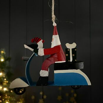 Santa On A Sixties Scooter Hanging Christmas Decoration, 2 of 4