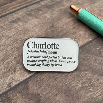 Custom Dictionary Name Enamel Pin – Personalised Definition Pin Badge Gift, 4 of 4