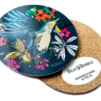 Round Bird Coaster Nuthatch Heat And Stain Proof, 10 of 10