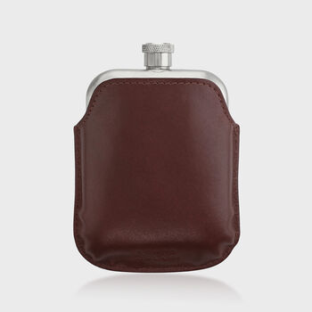 Engraved Silver Hip Flask With Vintage Leather Sleeve, 4 of 4